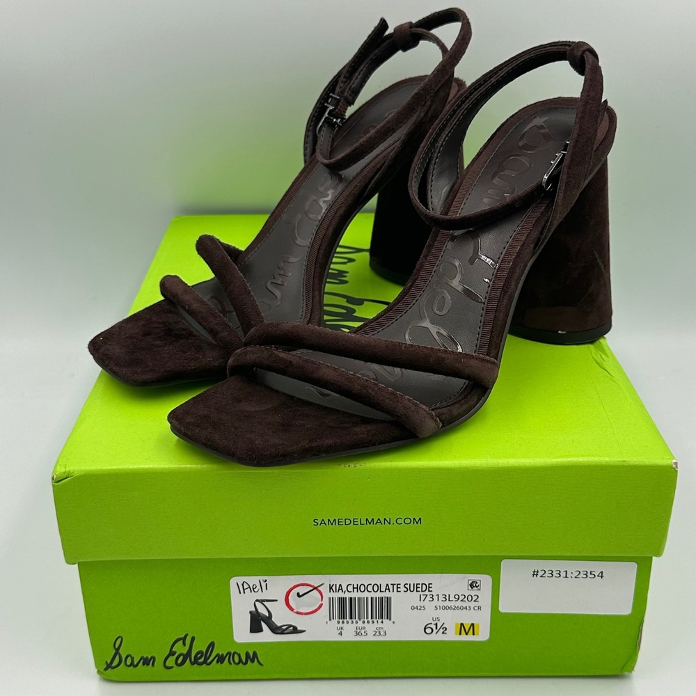 Sam Edelman Kia Chocolate Suede Block Heel 6.5M Trend Minimal Strappy READ